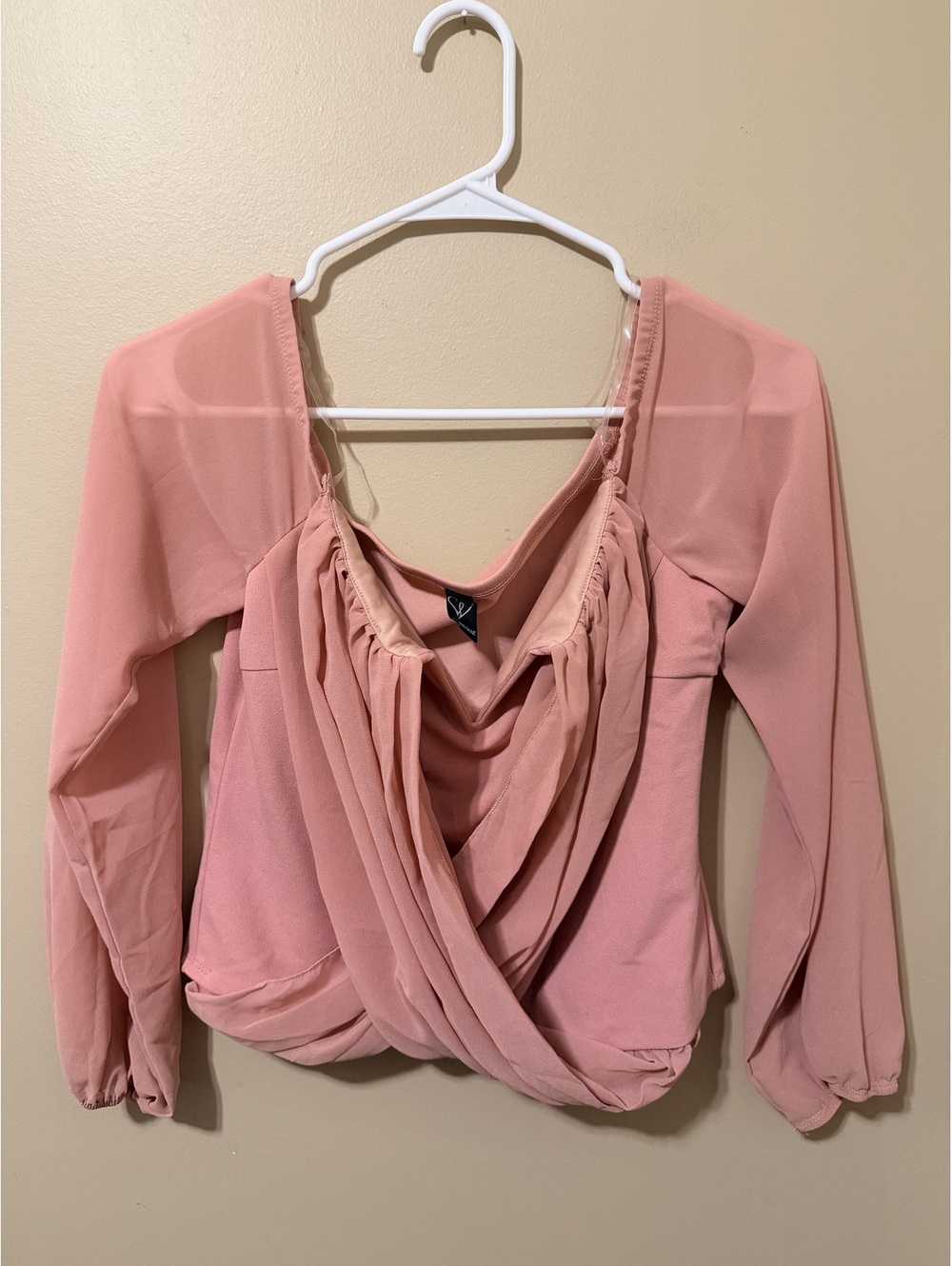 Windsor Mauve Wrap Top with Sheer Sleeves Size L